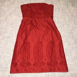 Light red strapless dress from Ann Taylor
